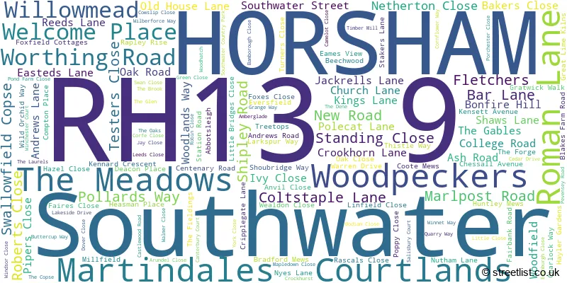 A word cloud for the RH13 9 postcode